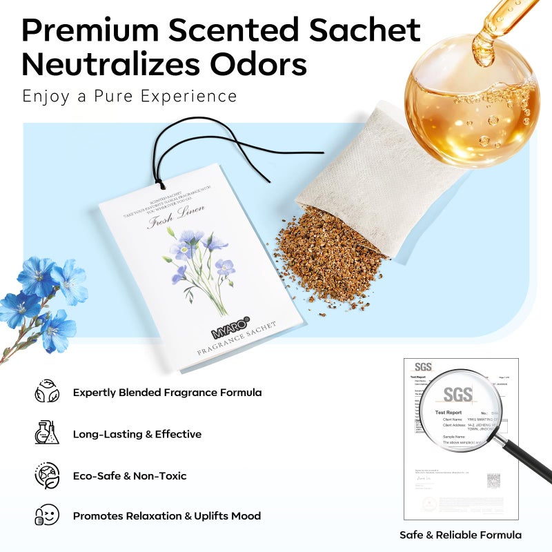 MYARO 12 Packs Linen Scented Sachets for Drawer and Closet, Long Lasting Fresh Scent Air Freshener & Odor Eliminator Home Fragrance Potpourri Bag - Image 4